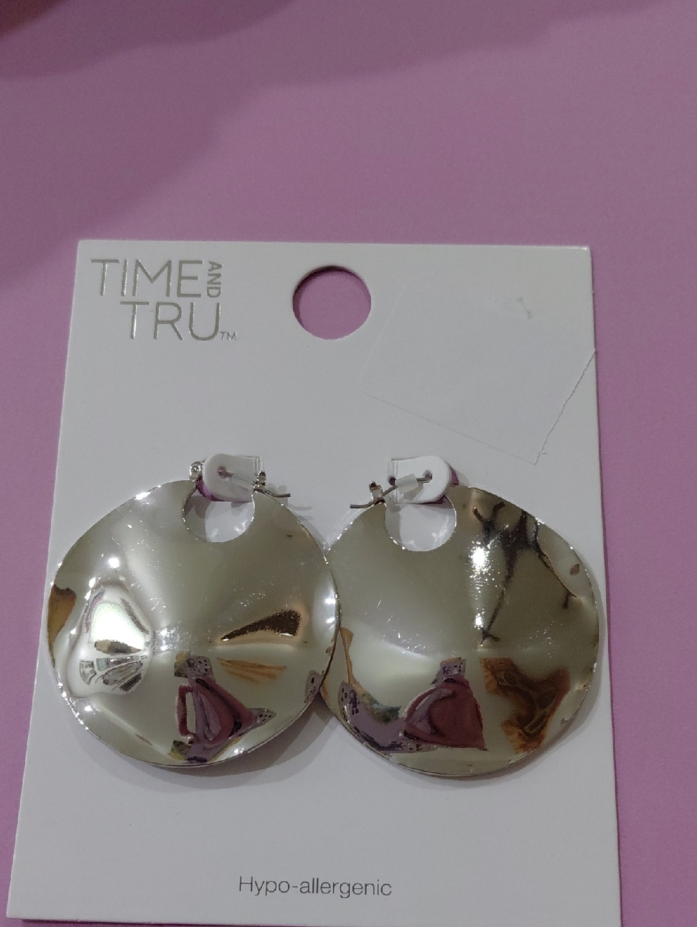 New Time and Tru Silver Oversized Round Hoop Drop Earrings